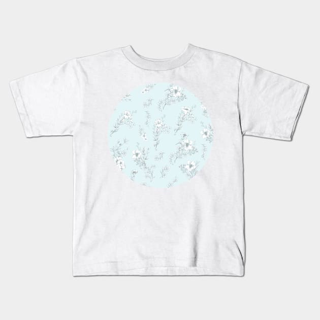 Flowers on pastel blue Kids T-Shirt by joyandgrace